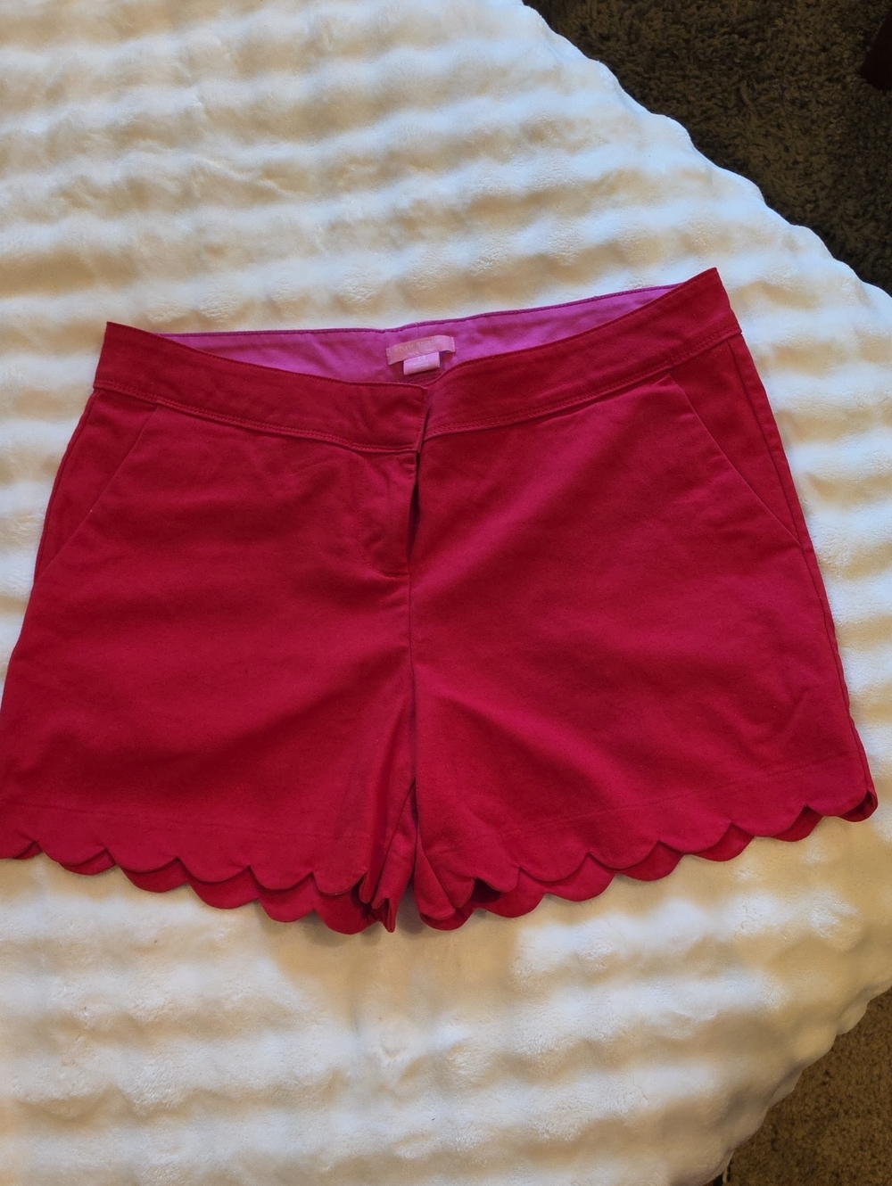 Isaac Mizrahi Pink Scallop-Hem High-Waist Shorts